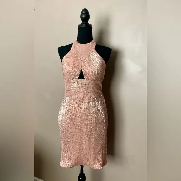 JVN by JOVANI CHAMPAGNE sequin mini dress cocktail homecoming formal NWT sz 4 JVN by JOVANI CHAMPAGNE sequin mini dress cocktail homecoming formal NWT sz 4